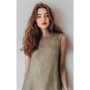 Erin Featherston Gold Sheath Dress Size 4 Small Metallic Circle Sleeveless NEW